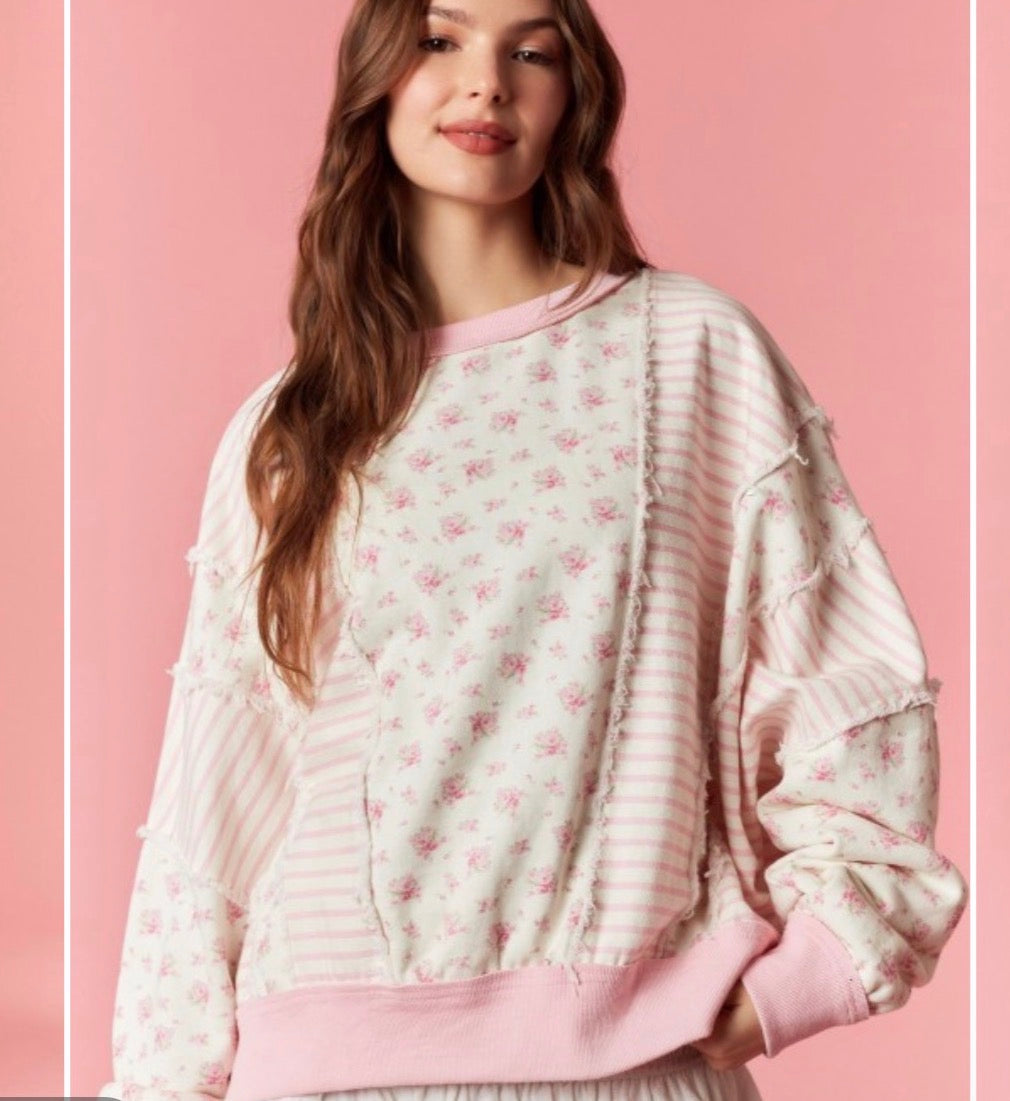 Quilted In Pink Crewneck